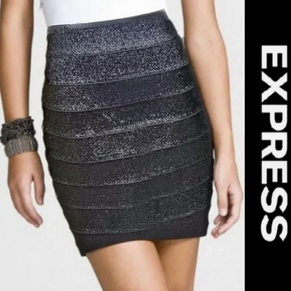 Express silver metallic stretch mini bandage skirt size 0 - Picture 6 of 6